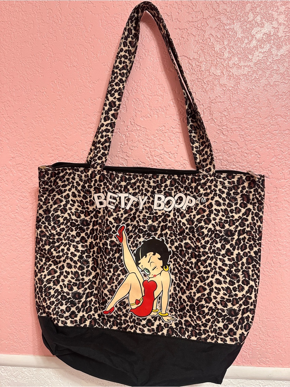 Betty Boop Leopard Print Tote with Red Accent